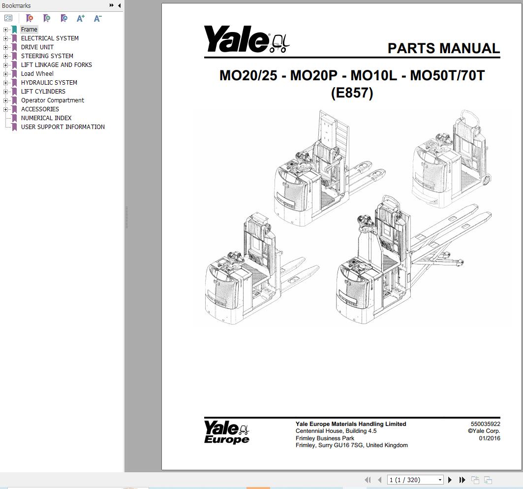 Yale Forklift MO20 MO25 MO20P MO10L MO50T (E857) Parts Manual (1)