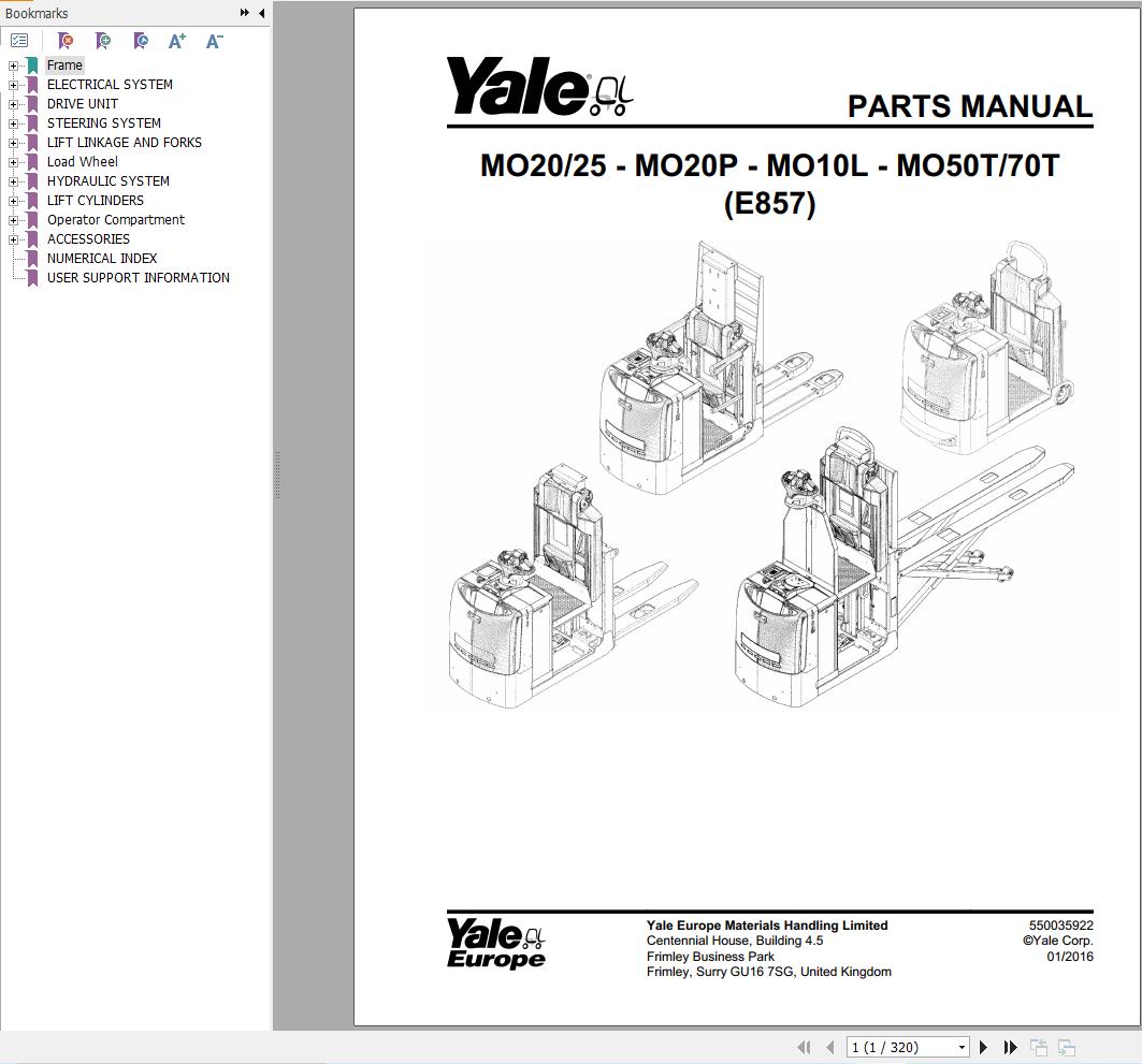 Yale Forklift MO20 MO25 MO20P MO10L MO50T MO70T (E857) Parts Manual (1)