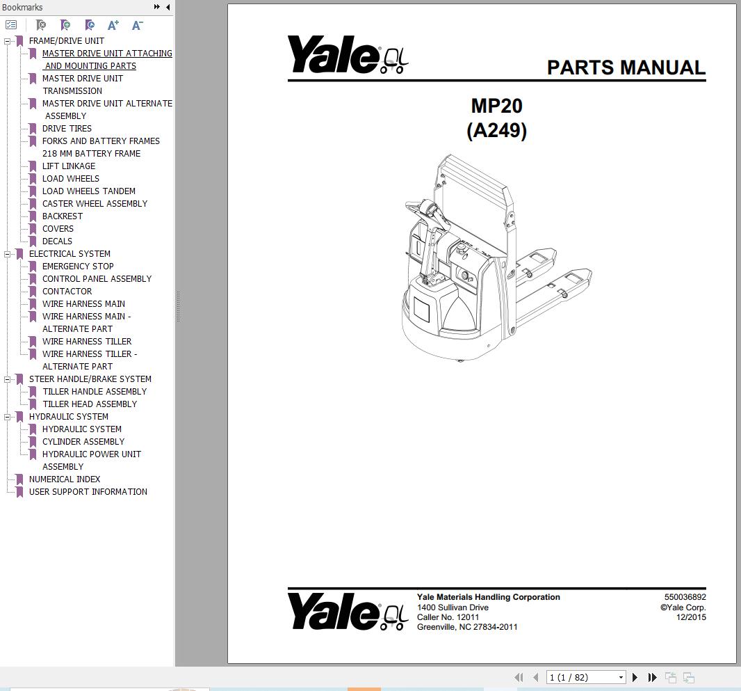 Yale Forklift MP20 (A249) Parts Manual (1)