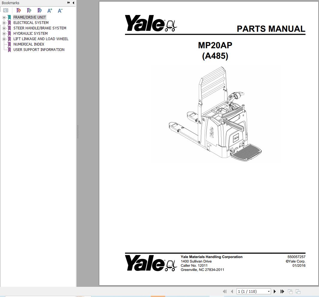 Yale Forklift MP20AP (A485) Parts Manual (1)