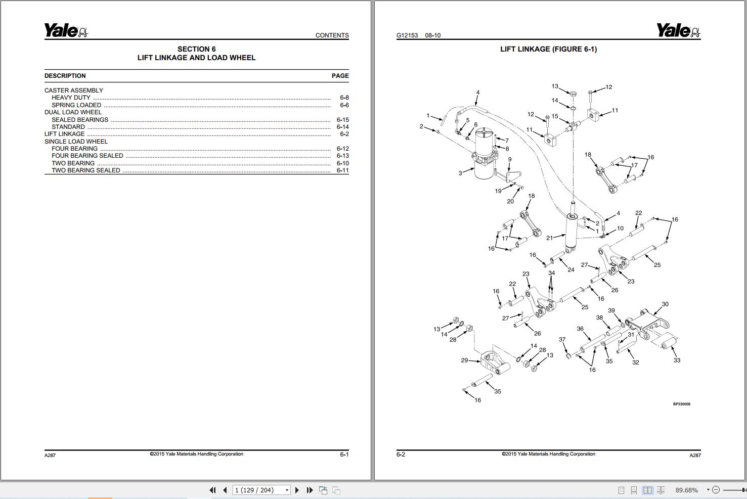 Yale Forklift MPE080VG (A287) MPE060VG (A292) Parts Manual (2)