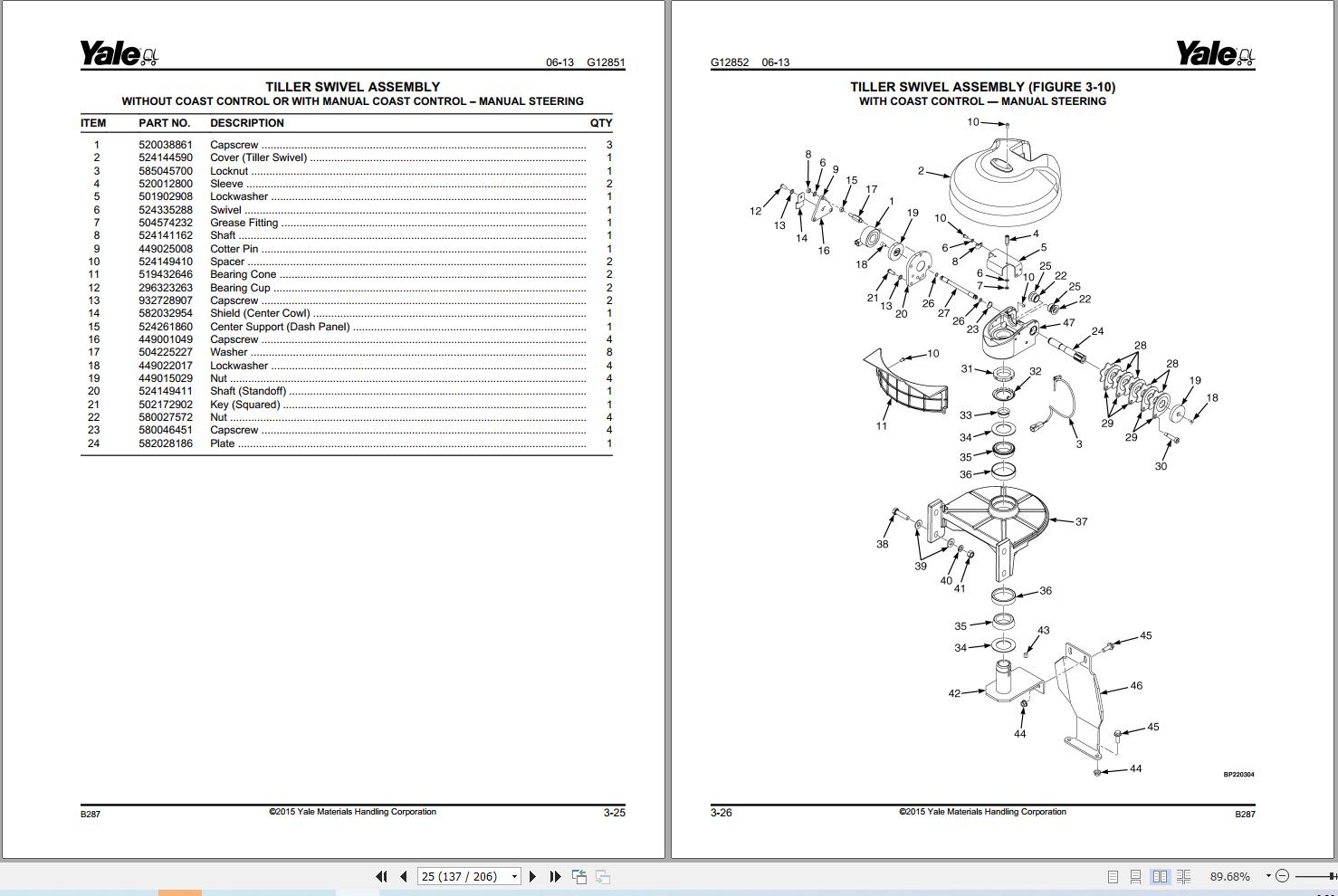 Yale Forklift MPE080VG (B287) MPE060VG (B292) Parts Manual (2)