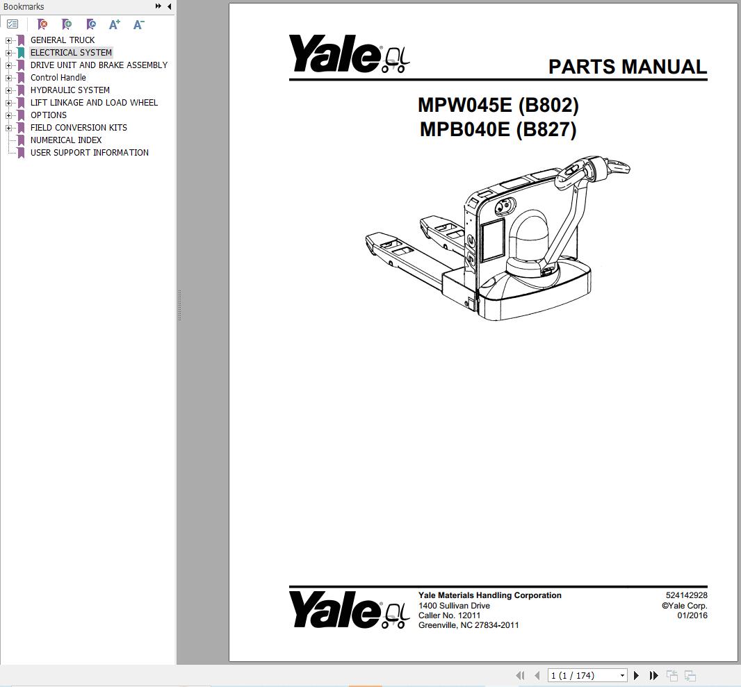 Yale Forklift MPW045E (B802) MPB040E (B827) Parts Manual (1)