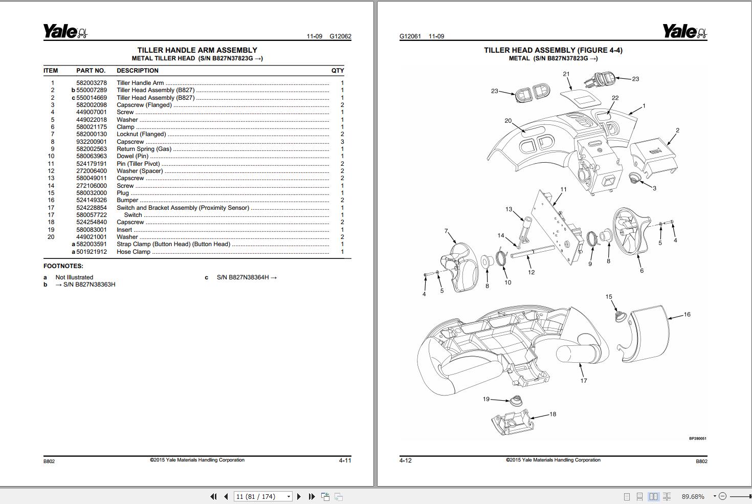 Yale Forklift MPW045E (B802) MPB040E (B827) Parts Manual (2)