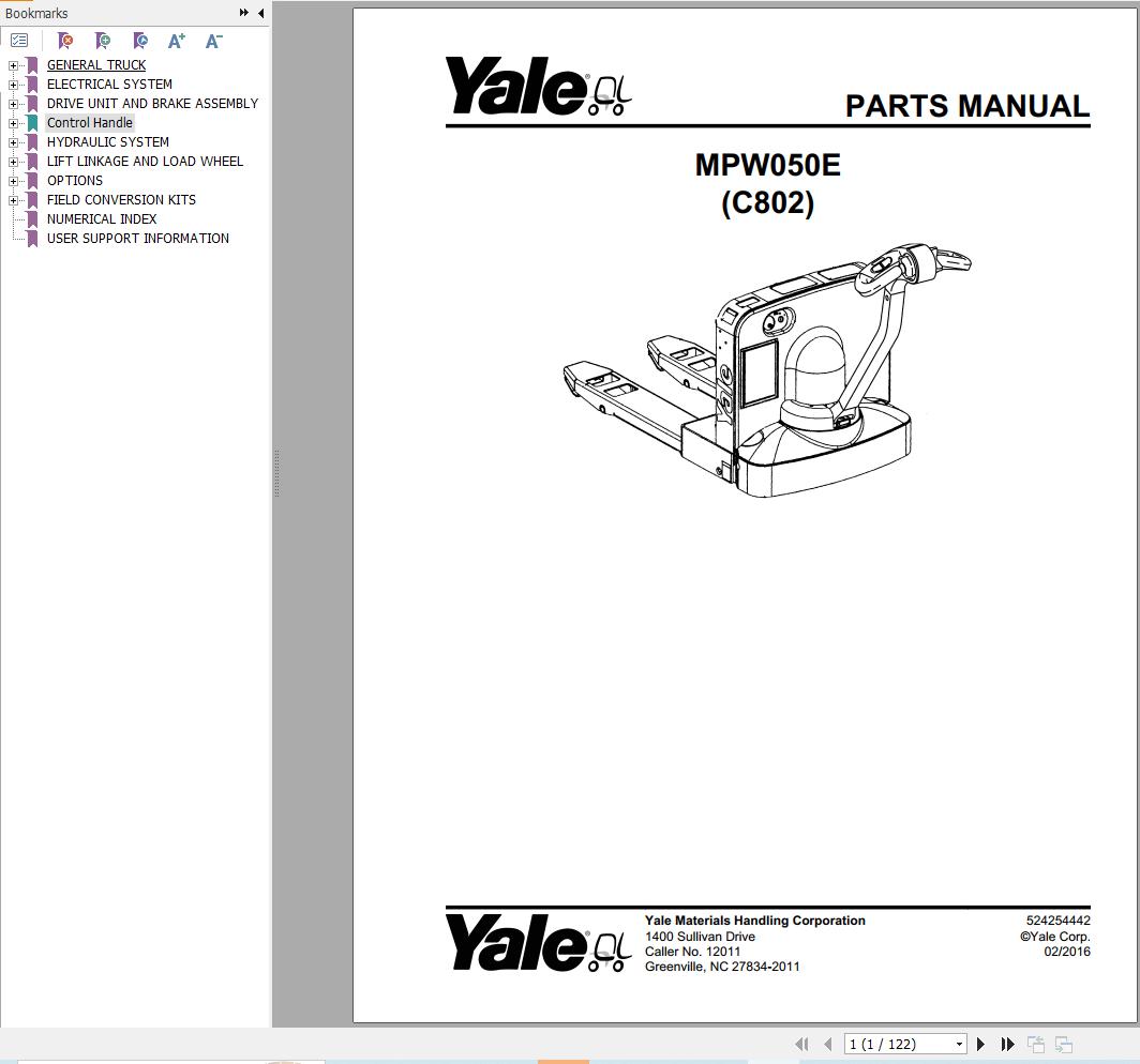 Yale Forklift MPW050E (C802) Parts Manual (1)