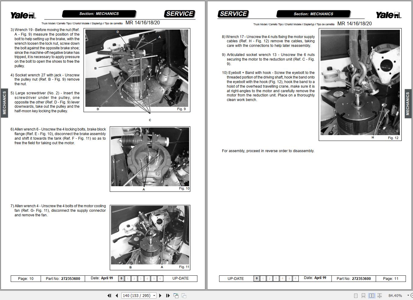 Yale Forklift MR14 MR16 MR18 MR20 (B849) Service Manual 272353600 (5)