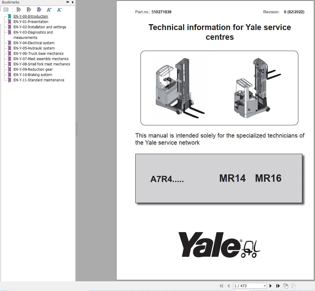 Yale Forklift MR14 to MR25 (A7R4) Service Manual 550271039 (1)