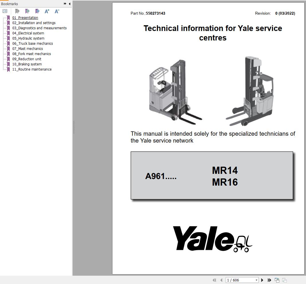 Yale Forklift MR14 to MR25 (A961) Service Manual 550273143 (1)