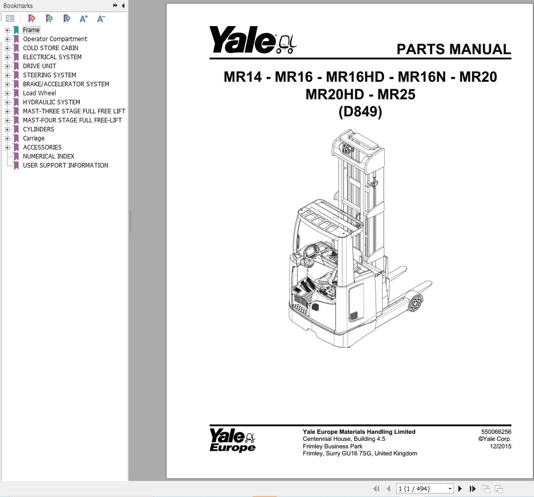 Yale Forklift MR14 to MR25 (D849) Parts Manual (1)