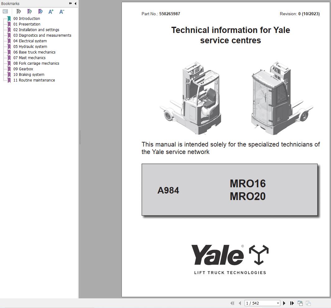 Yale Forklift MRO16 MRO20 (A984) Service Manual 550265987 (1)