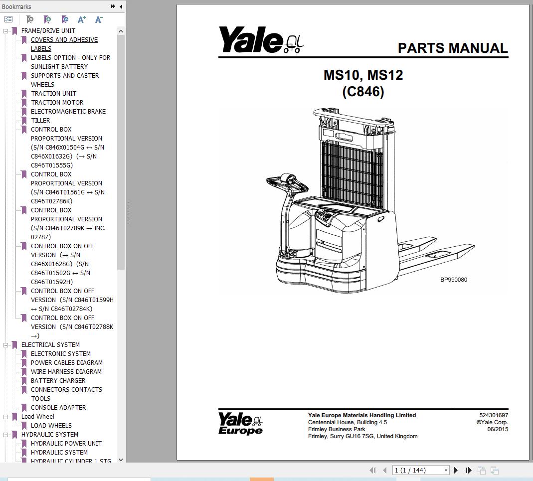Yale Forklift MS10 MS12 (C846) Parts Manual (1)