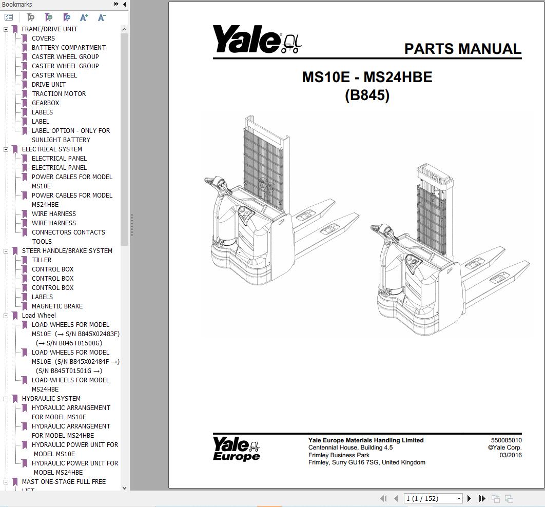 Yale Forklift MS10E (B845) Parts Manual (1)