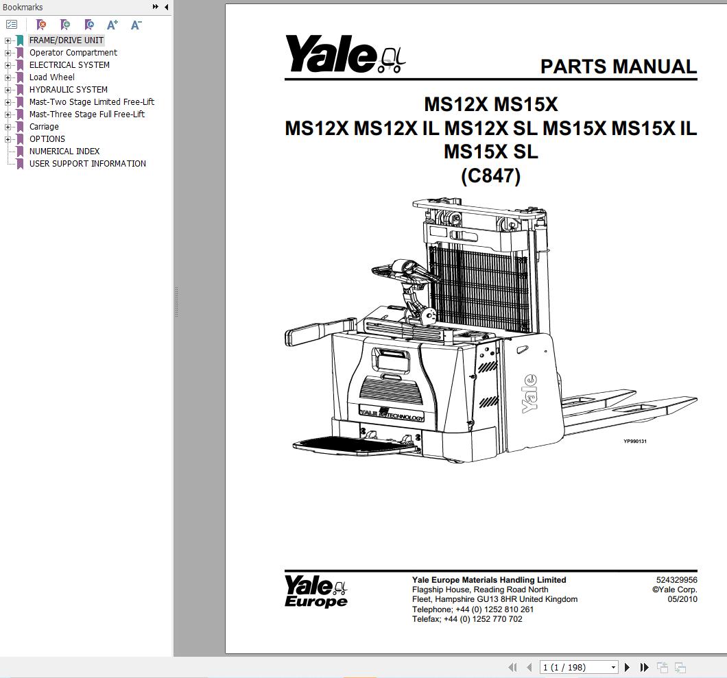 Yale Forklift MS12X to MS15X SL (C847) Parts Manual (1)