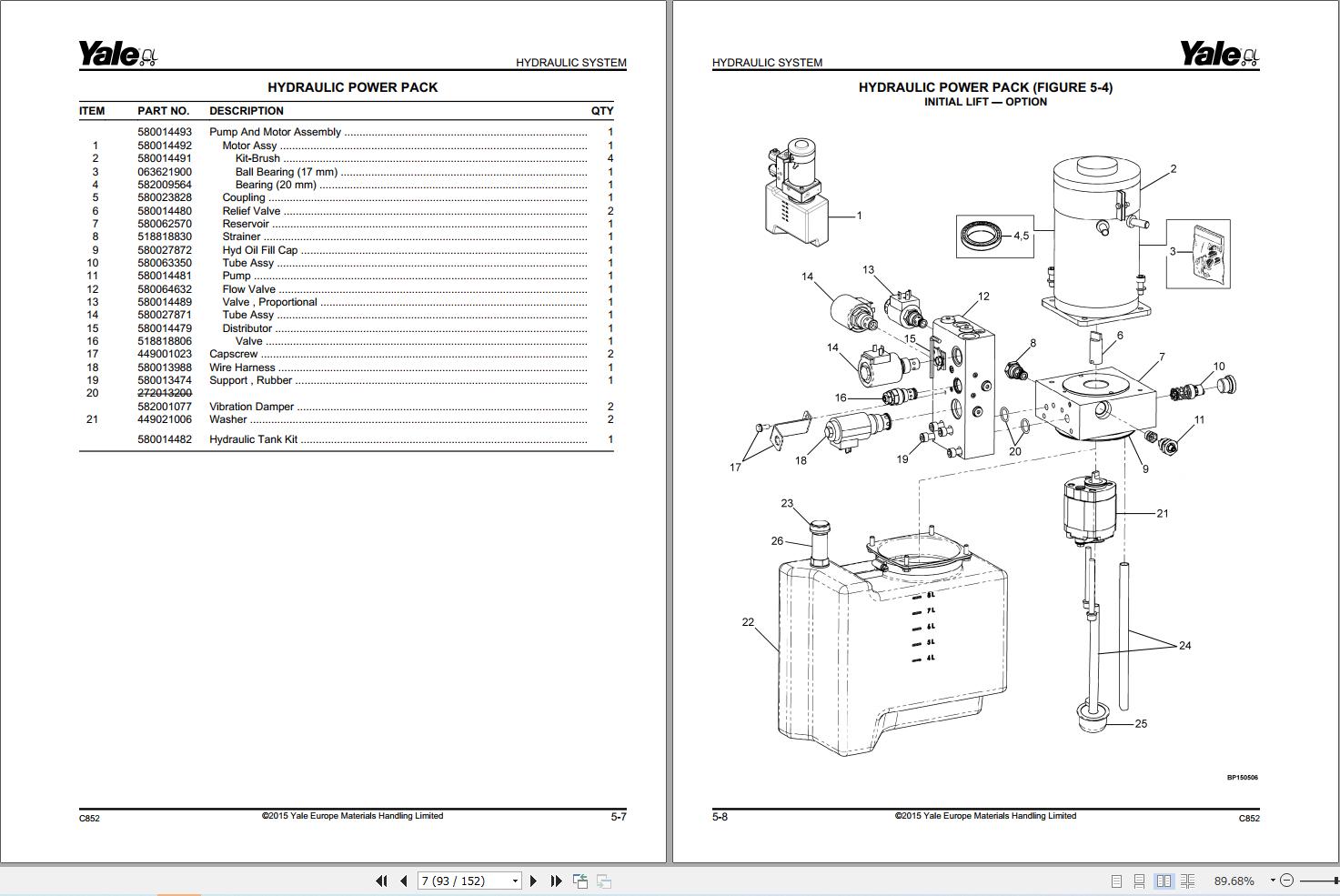 Yale Forklift MS14 MS16 (C852) Parts Manual (2)