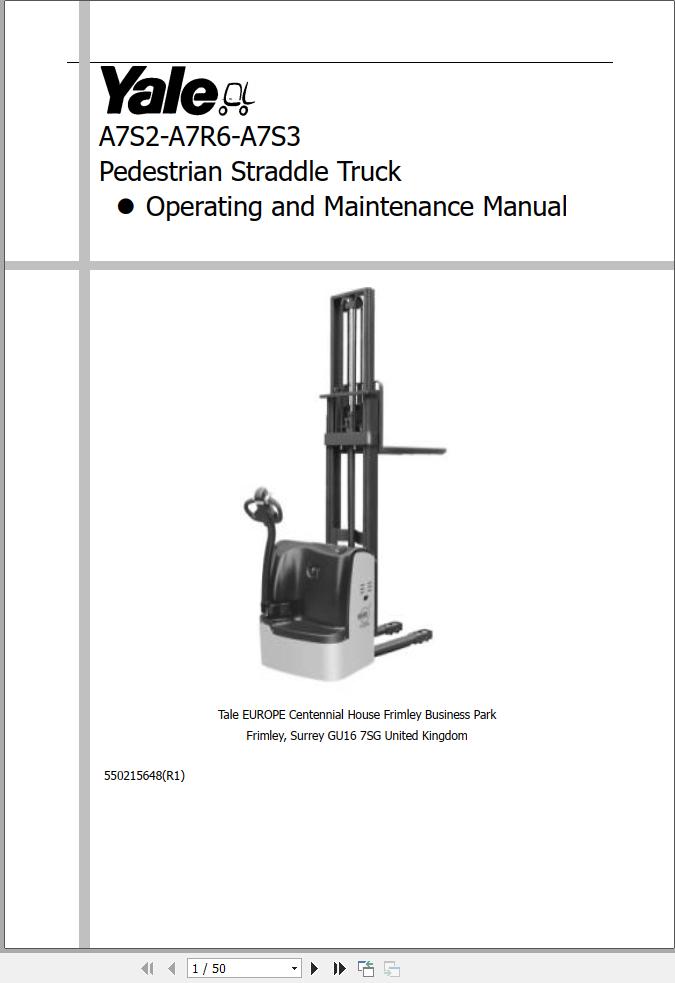Yale Forklift MSL30WUX (A7R6) Operation Maintenance Manual 550215648 (1)