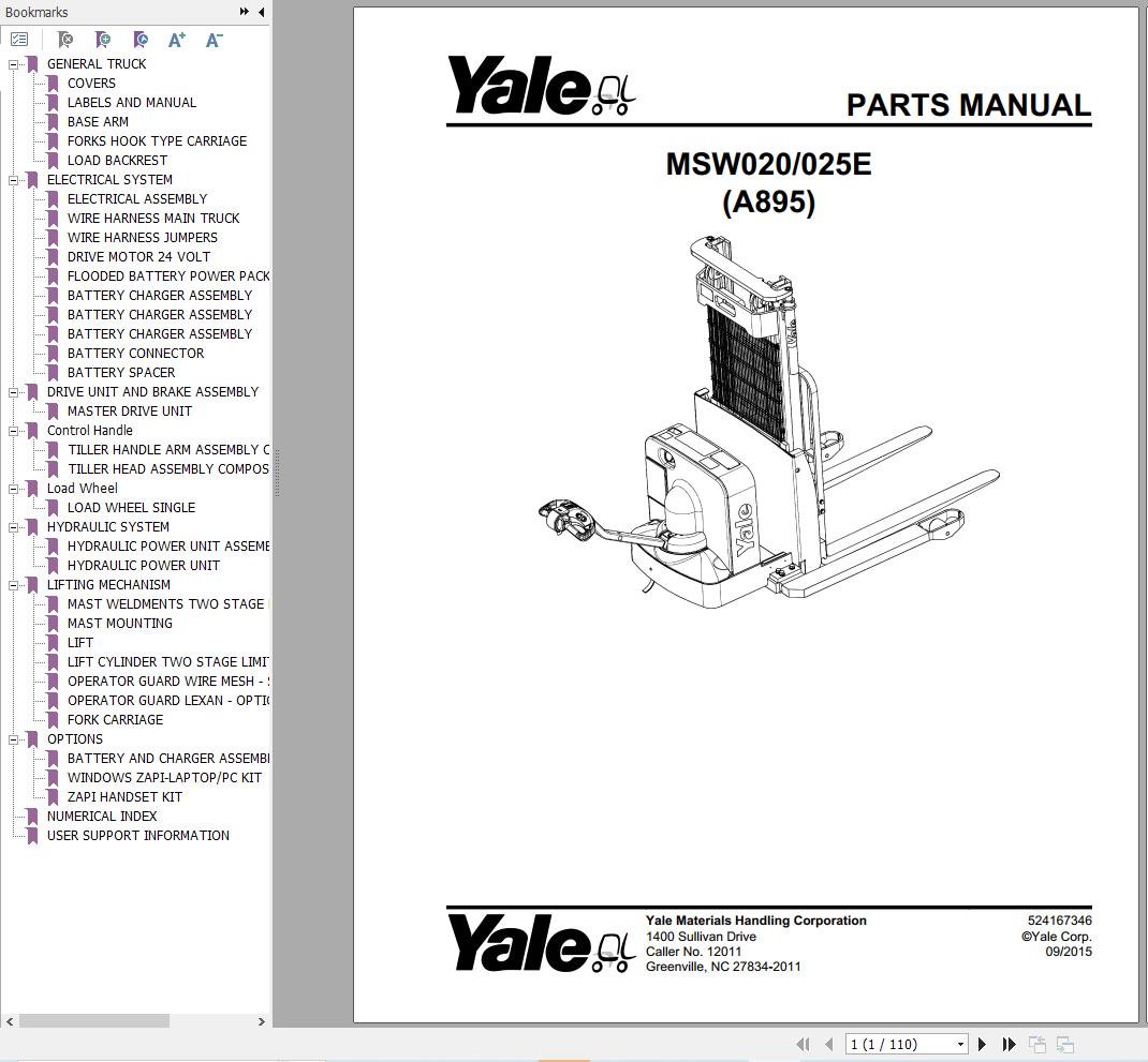 Yale Forklift MSW020E MSW025E (A895) Parts Manual (1)
