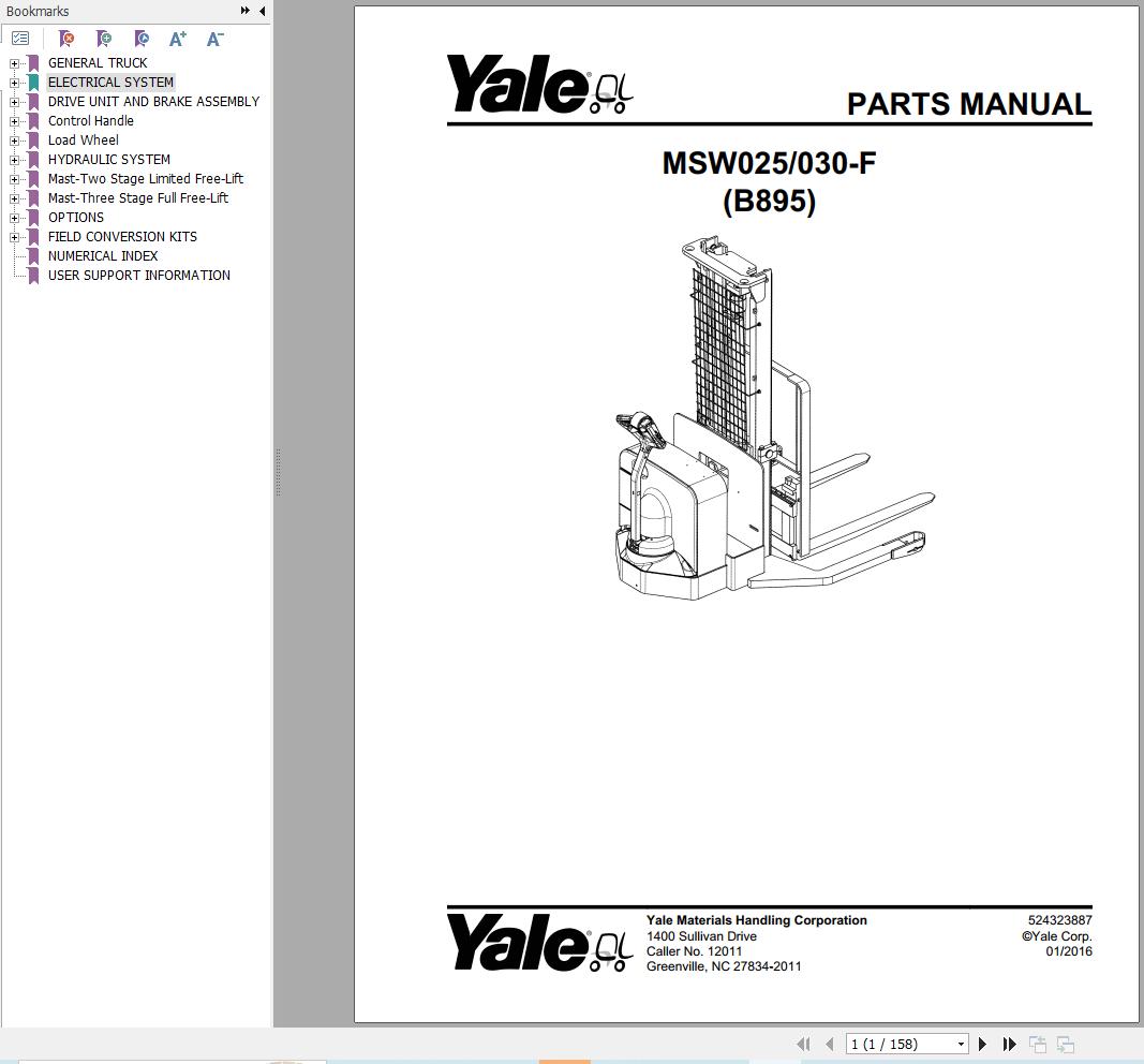 Yale Forklift MSW025 F MSW030 F (B888) Parts Manual (1)