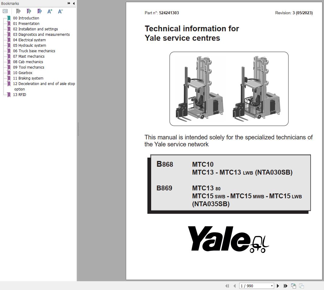 Yale Forklift MTC10 MTC13 MTC13 LWB (B868) Service Manual 2025 (1)