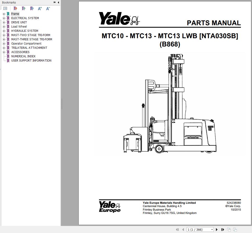 Yale Forklift MTC10 MTC13 MTC13LWB (B868) Parts Manual (1)
