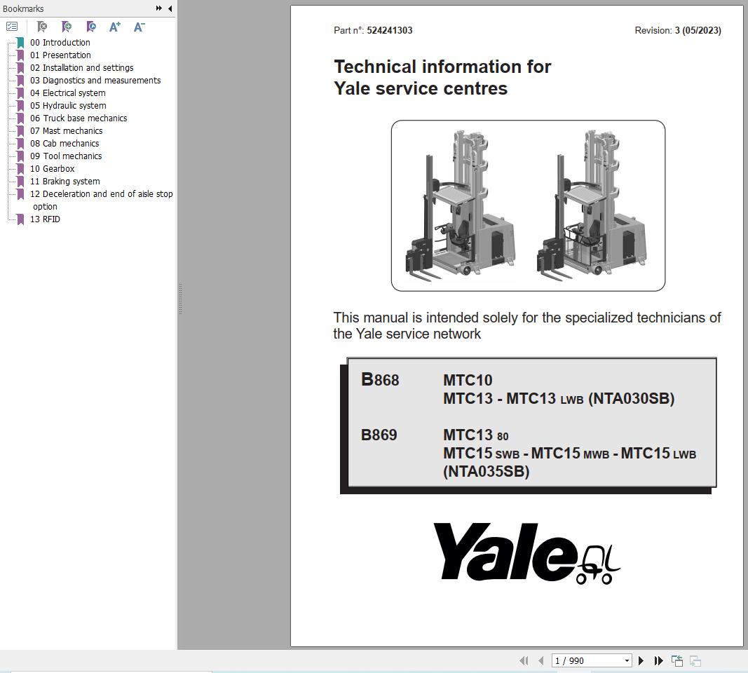 Yale Forklift MTC13 80 to MTC15 LWB (B869) Service Manual 2025 (1)