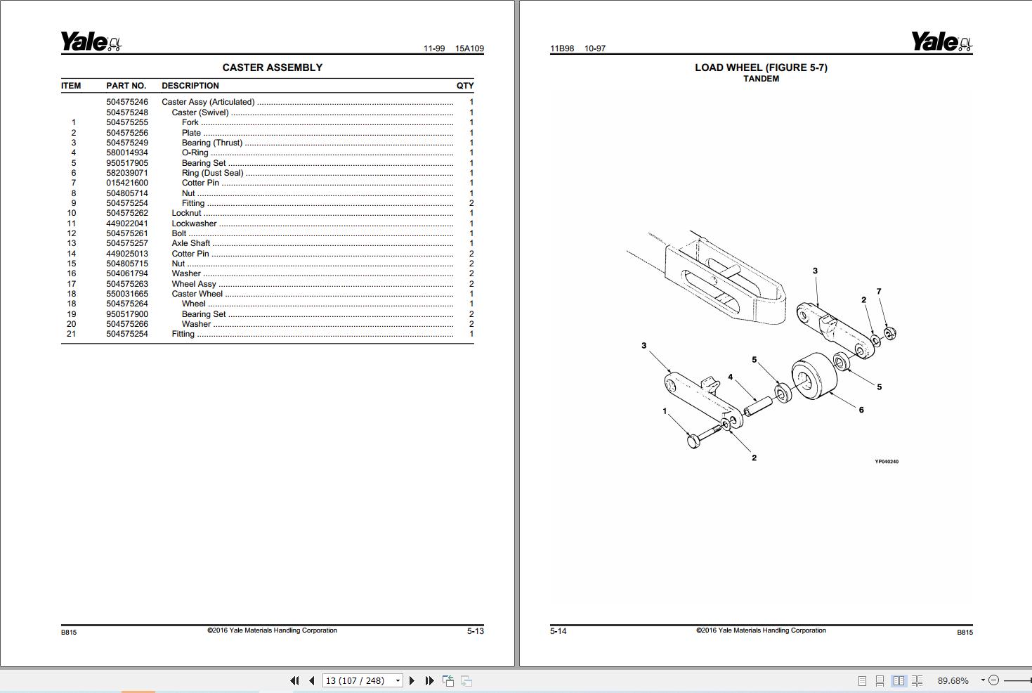 Yale Forklift NDR030AD to NR045AD (B815) NS040AE NS050AE (B816) Parts Manual (2)
