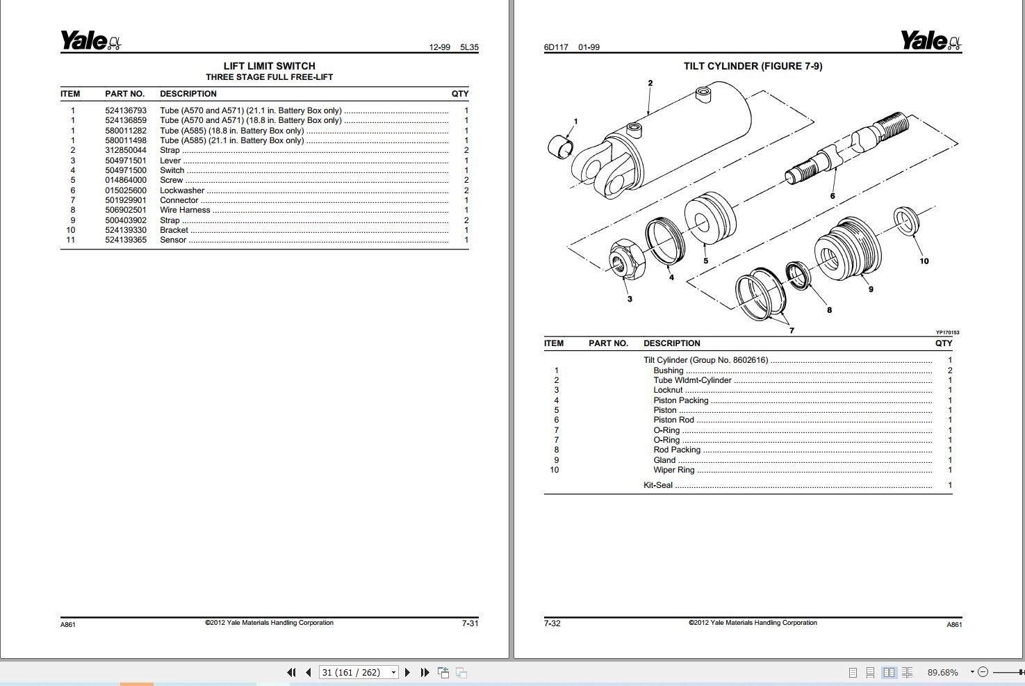 Yale Forklift NDR030GA NR045GA (A861) NDR030CA NR045CA (C829) Parts Manual (2)