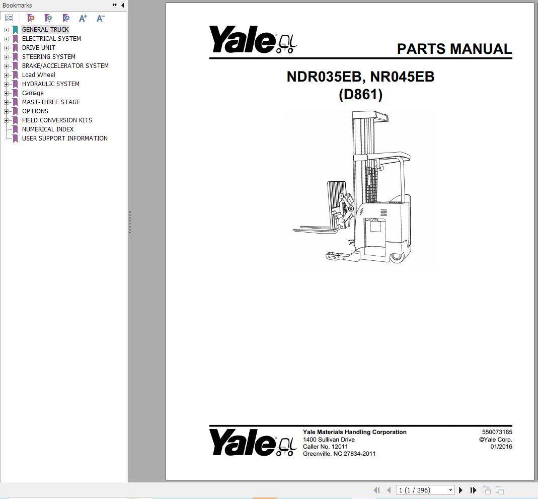 Yale Forklift NDR035EB NR045EB (D861) Parts Manual (1)