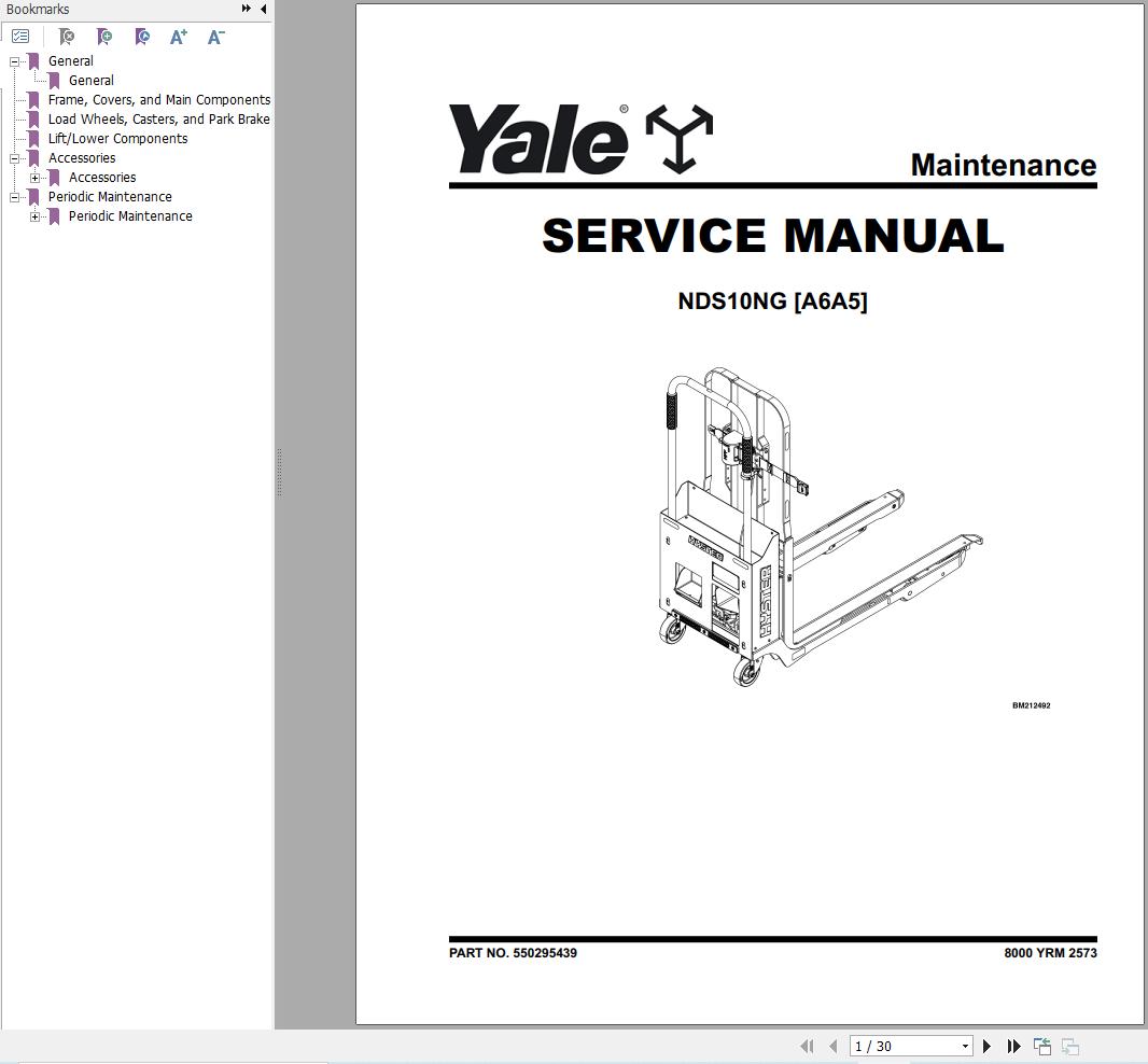 Yale Forklift NDS10NG (A6A5) Service Manual 550295439 2024 (1)