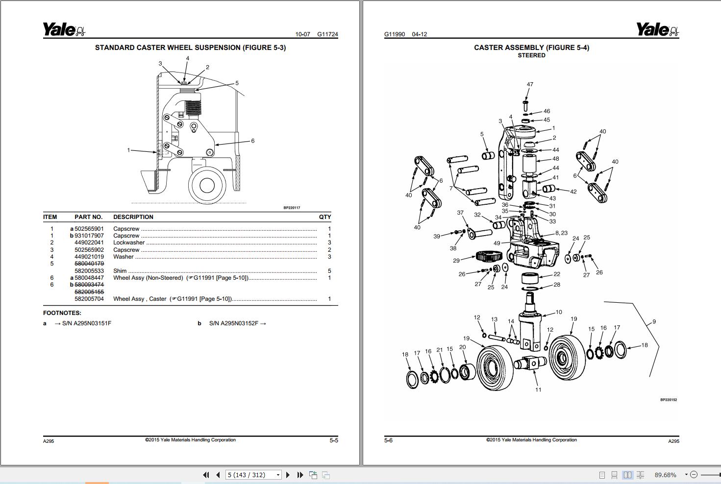 Yale Forklift NR035 040DA NDR030DA (A295) Parts Manual (2)