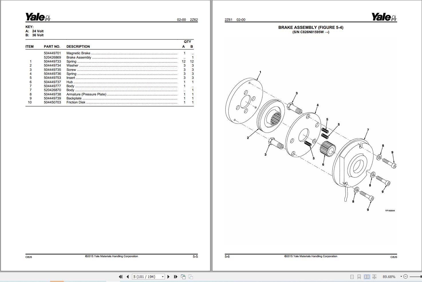 Yale Forklift OS030BD SS030BD 3 000 LB CAPACITY (C826) Parts Manual (2)