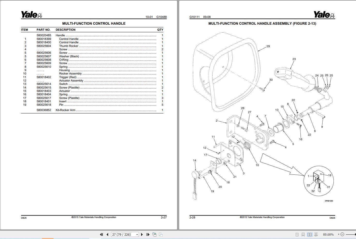 Yale Forklift OS030BE SS030BE 3 000 LB. CAPACITY (D826) Parts Manual (2)