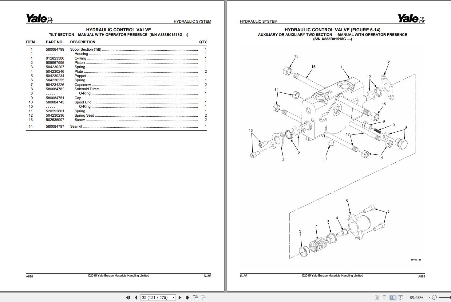 Yale Forklift RP10RCF ERP12RCF ERP15RCF (A888) Parts Manual (2)