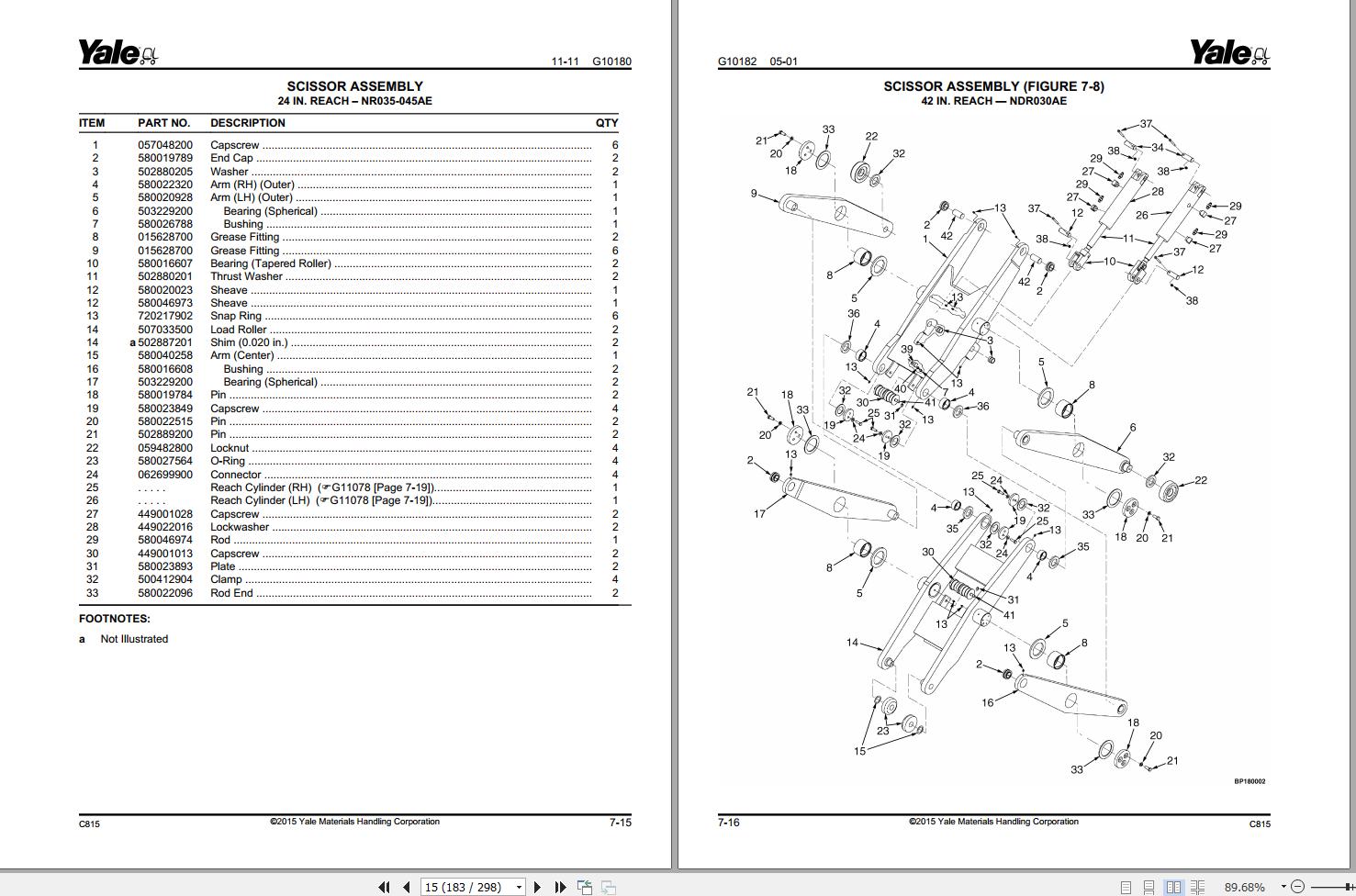 Yale NDR030AE NR035AE NR040AE NR045AE (C815) NS040AF NS050AF (C816) Parts Manual (2)