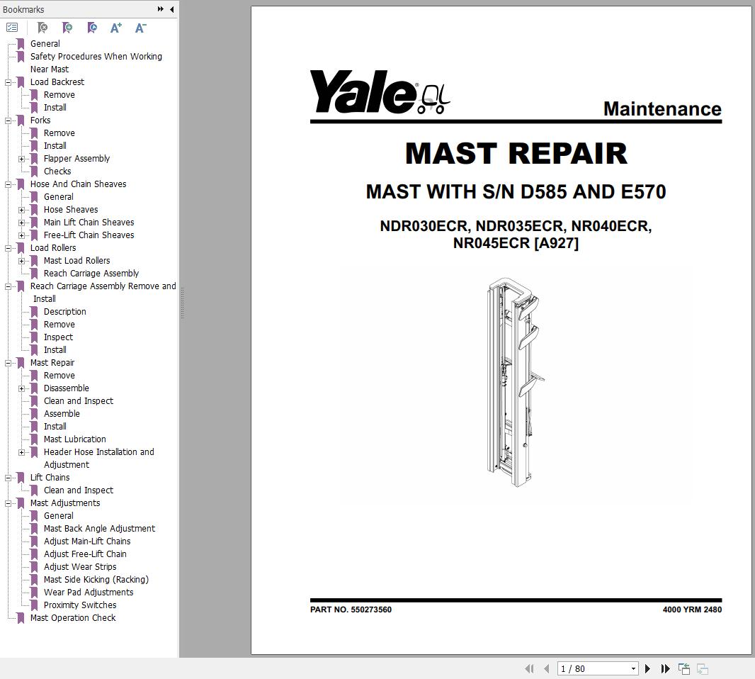 Yale NDR030ECR NDR035ECR NR040ECR NR045ECR (A927) Service Manual (1)
