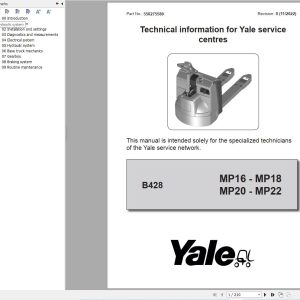 Yale Pallet Trucks MP16 MP18 MP20 MP22 (B428) Service Manual 550275580 (1)