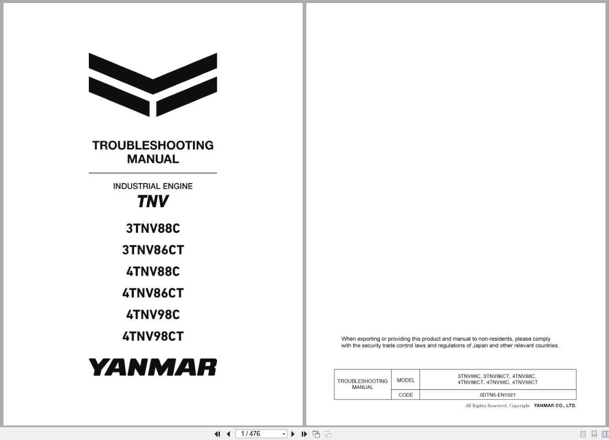 Yanmar Engine 3TNV88C to 4TNV98CT Troubleshooting Manual 0DTN5 EN1021 (1)
