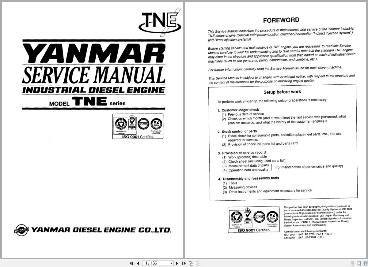Yanmar Engine TNE Series 2TNE68 to 4TNE84T Service Manual A0A5063 2T9701 (1)