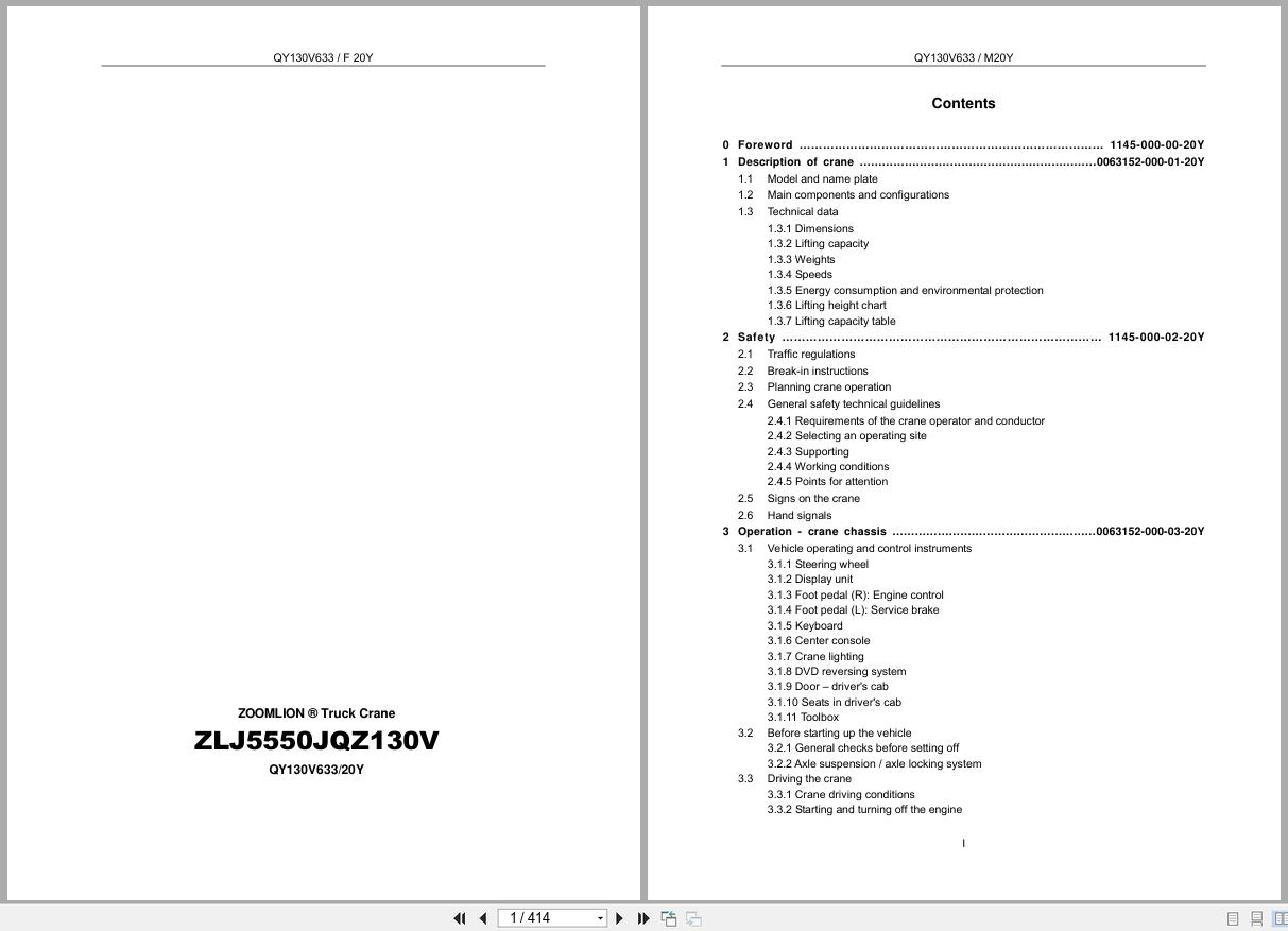 Zoomlion Truck Crane QY130V633 20Y ZLJ5550JQZ130V Operators Manual (1)