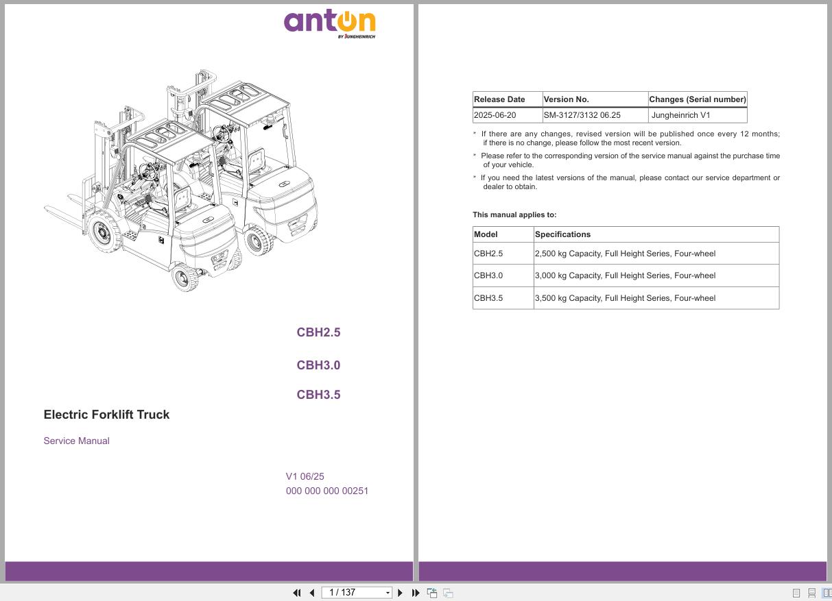 Anton Jungheinrich Forklift CBH2.5 CBH3.0 CBH3.5 Service Manual 00000000000251 (1)