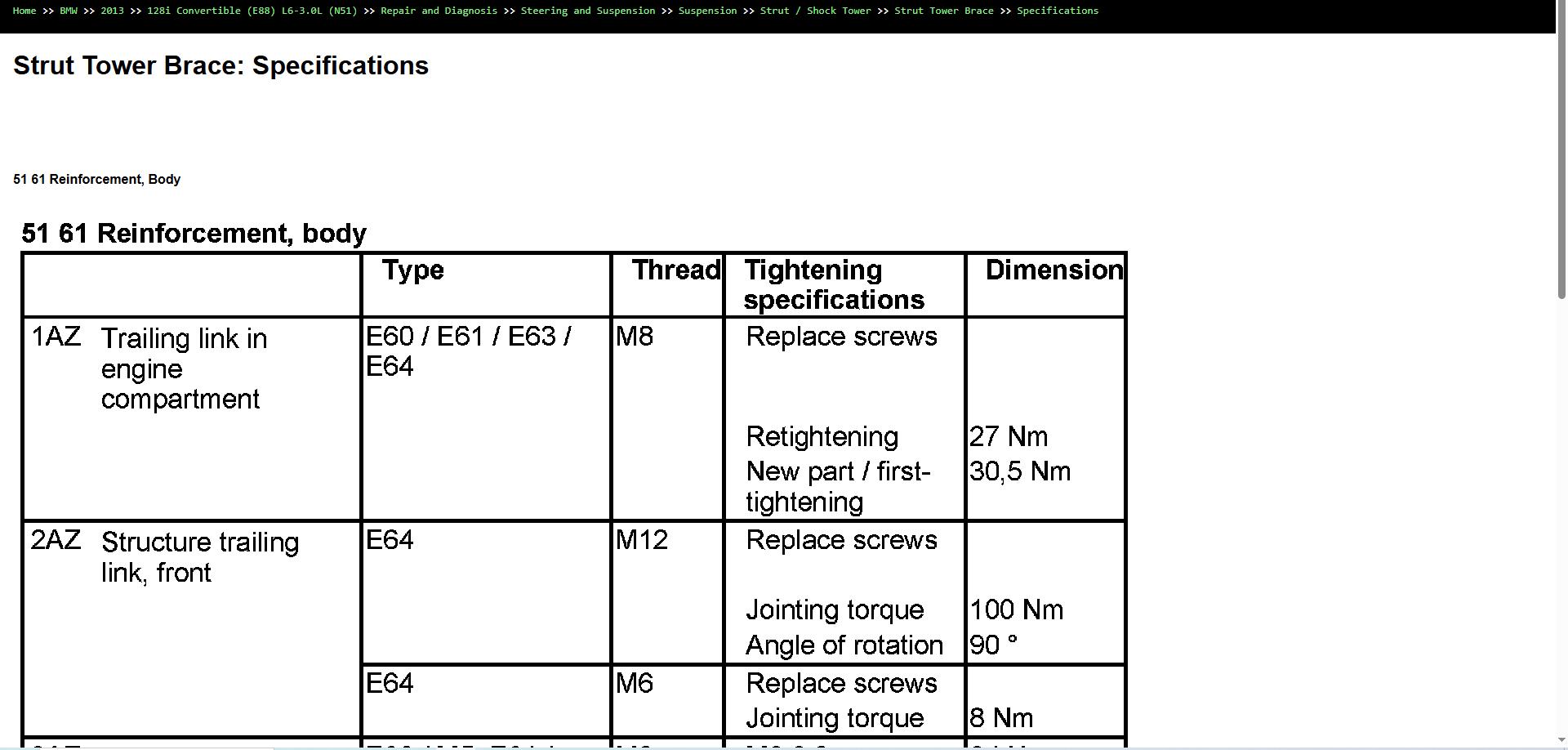 BMW 128i Convertible E88 L6 3.0L N51 2013 Parts Repair Diagnosis Manual 3