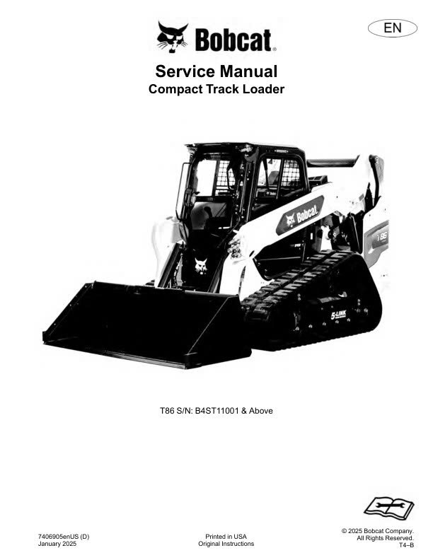 Bobcat Compact Track Loader T86 Service Manual 2025