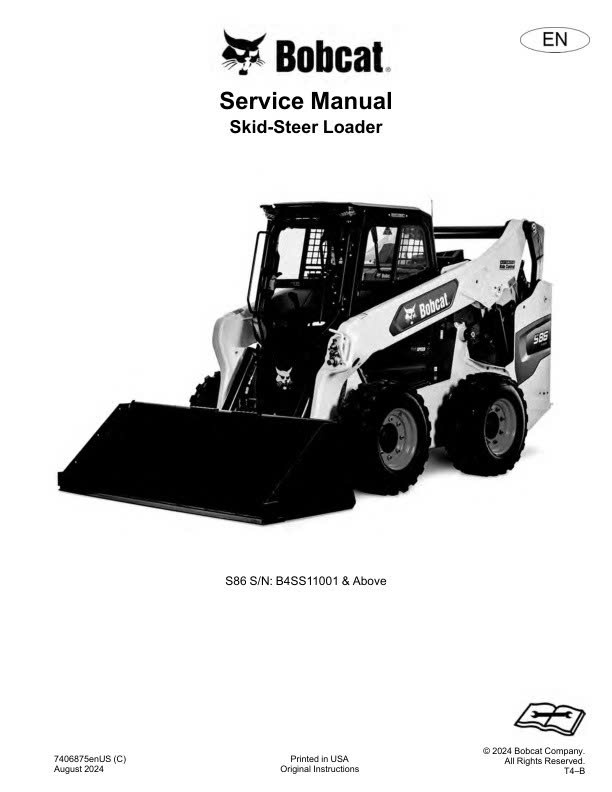 Bobcat Skid Steer Loader S86 Service Manual 2024