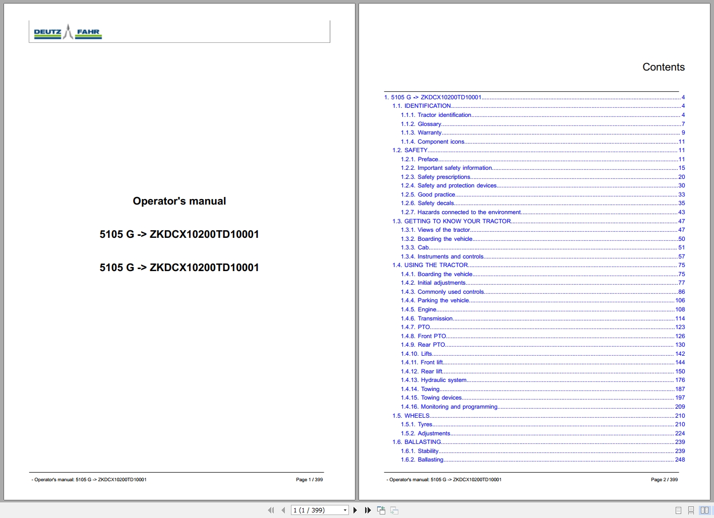 Deutz Fahr Tractor 5105 G ZKDCX10200TD10001 Operator Manual (1)
