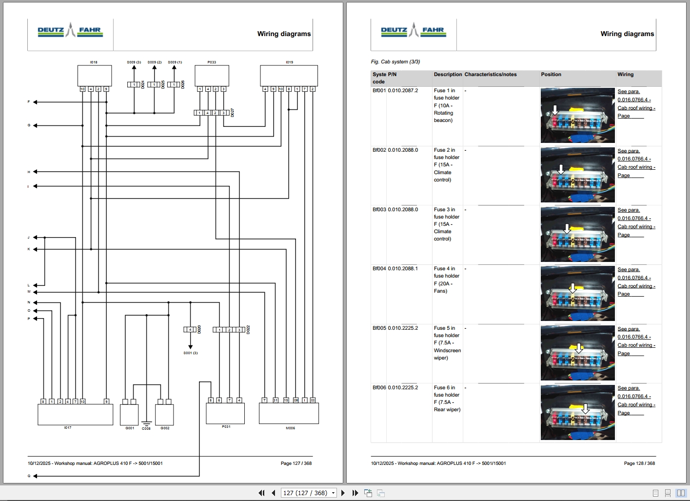 Deutz Fahr Tractor AGROPLUS 410 F 5001 15001 Workshop Manual Wiring Diagram (4)