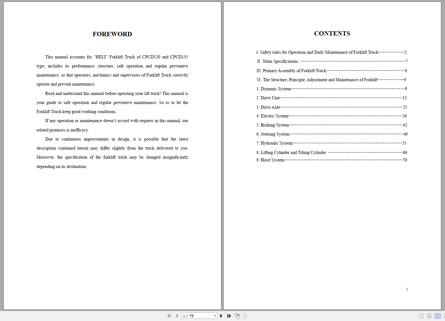 Heli Forklift Truck CPCD120 CPCD135 Operation And Maintenance Manual (1)