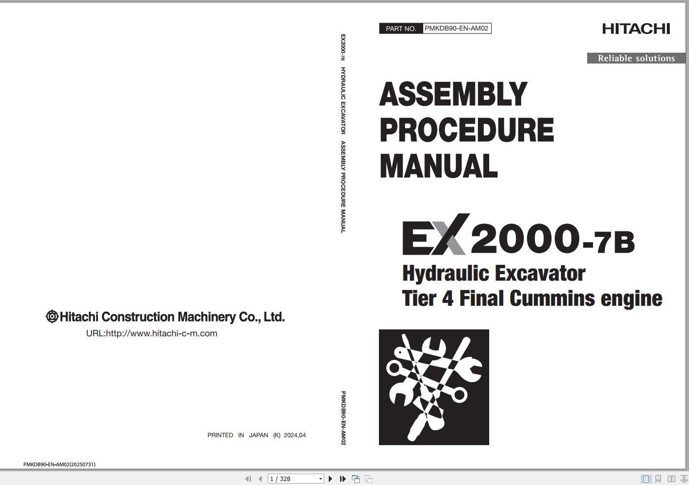 Hitachi Excavator EX2000 7B Assembly Procedure Manual PMKDB90 EN AM02 1