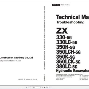 Hitachi Excavator ZX330 5G to ZX380 5G Diagram and Technical Manual 1