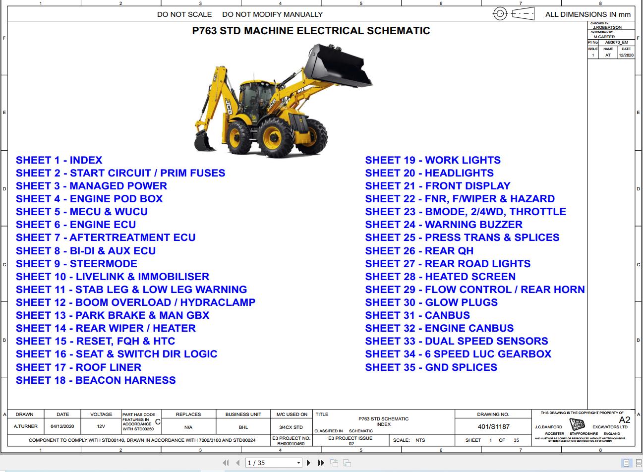 JCB Loader 3CX Manual Controls STV 2021 2025 Electrical and Hydraulic Diagram (1)