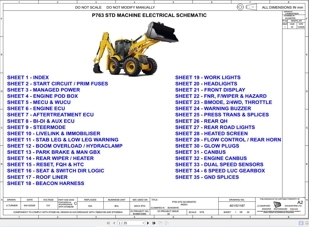 JCB Loader 5CX Manual Controls STV 2021 2025 Electrical and Hydraulic Diagram (1)