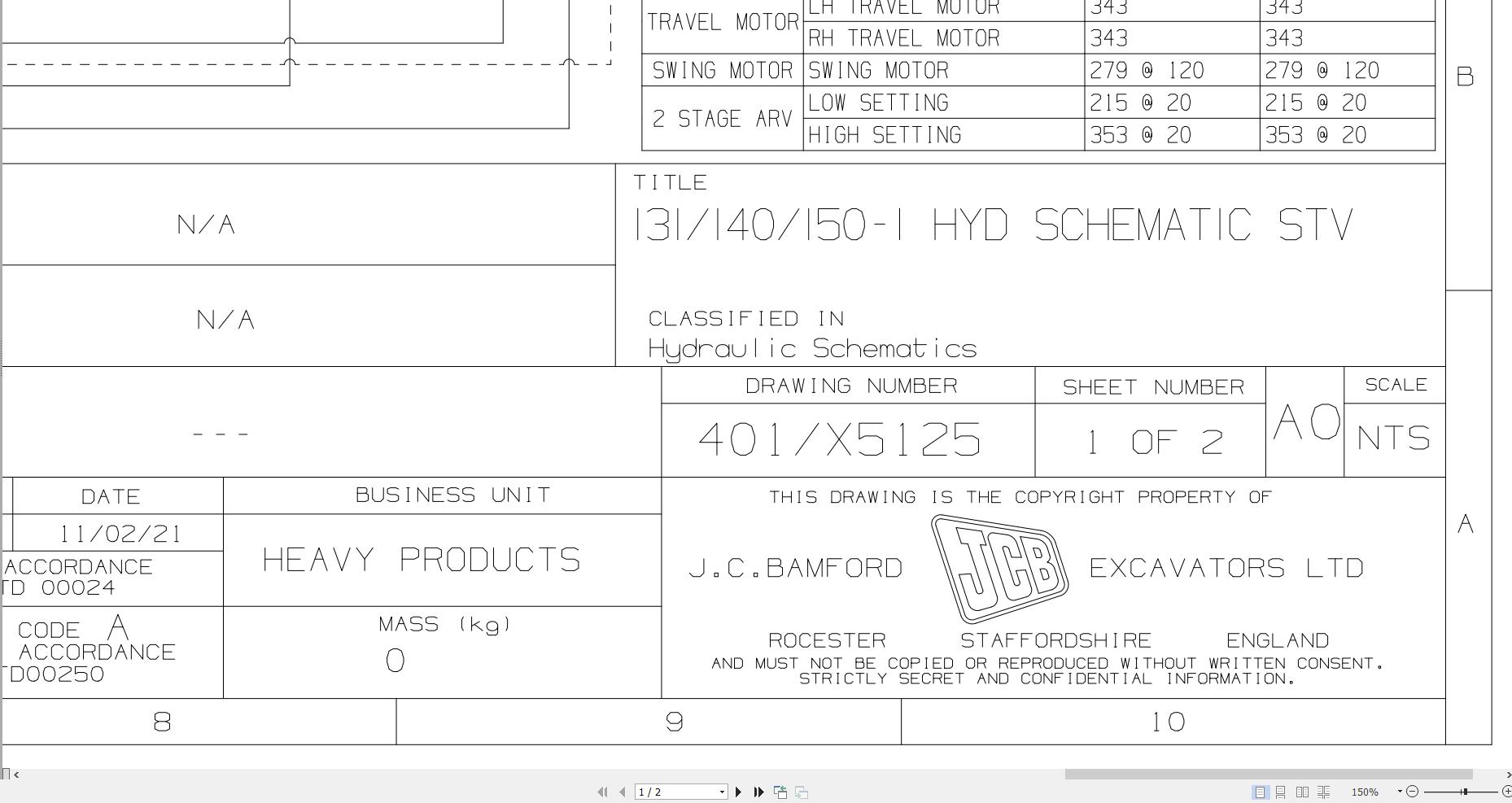 JCB Tracked Excavator 150X STV JCB9 2023 2025 Hydraulic Diagram (1)